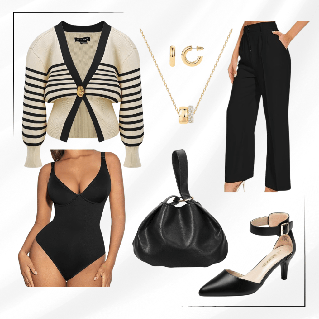 Cream & Black Striped&nbsp;Cardigan