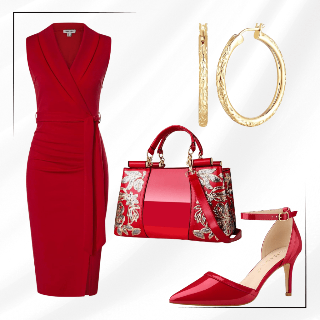 Red Belted Pencil Dress